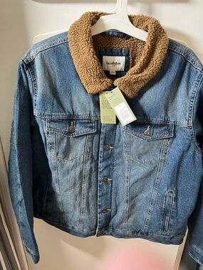 Goodfellow & Co Blue Denim Jacket with Tan Sherpa Collar size XL super soft sher